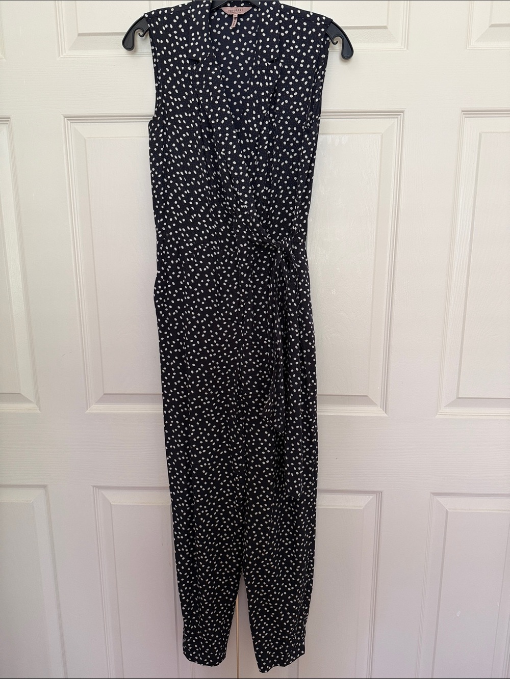 Rebecca Taylor Black and White Sleeveless Tie-Waist Jumpsuit